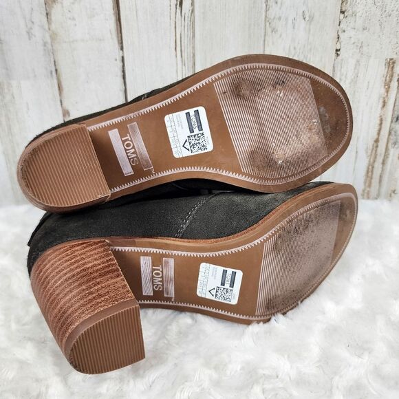 Toms Lunata Lace Up Snkle Booties Olive Green Suede Size 5 - Picture 8 of 9